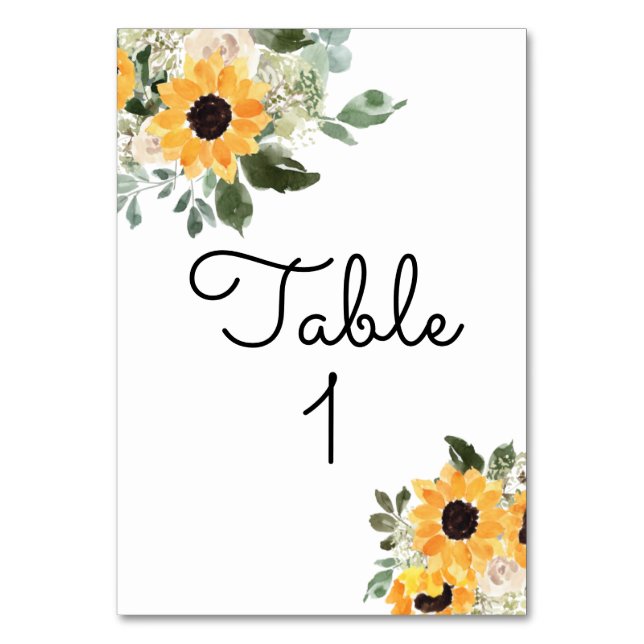 Rustic Sunflower Wedding Table Number (Front)
