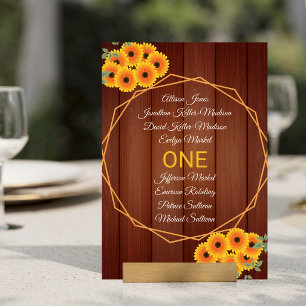 Rustic Sunflower Wedding Table Number