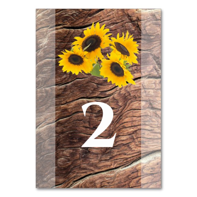 Rustic Sunflower Wedding Table Number (Front)
