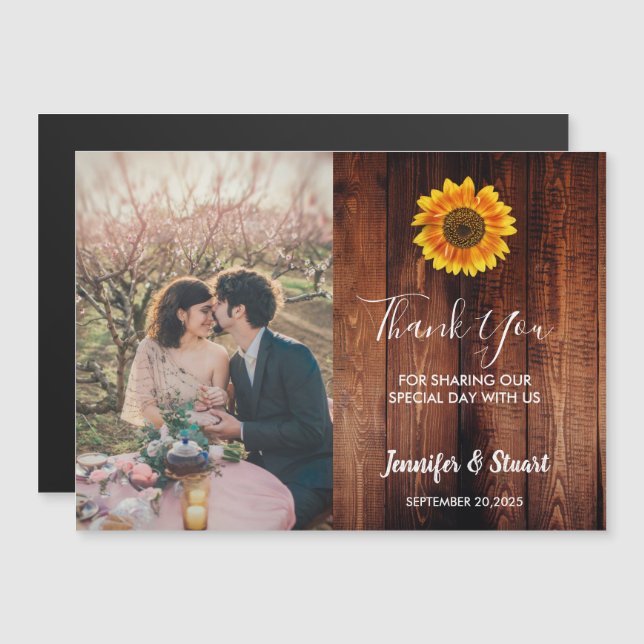 Rustic sunflower wedding thank you magnetic card (Front/Back)