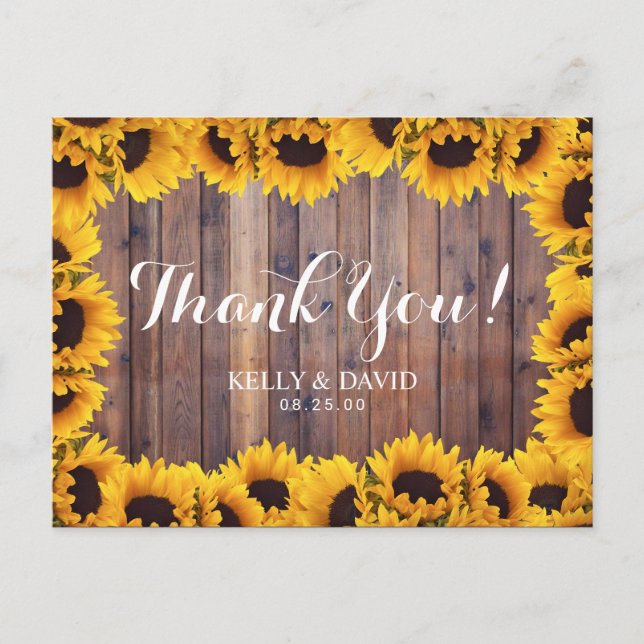 Rustic Sunflower Wedding Thank You Postcard (Front)