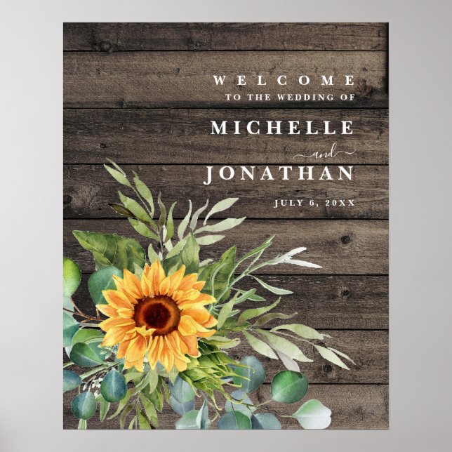 Rustic Sunflower Wedding Welcome Sign Fall Colours (Front)