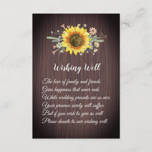 Rustic Sunflower Wedding Wishing Well Cards (Front)