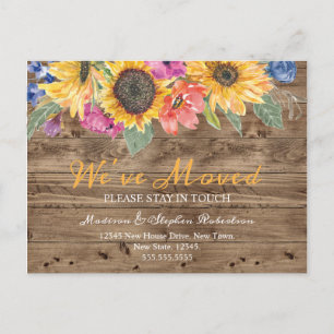 Rustic Sunflower We've Moved Change of Address Postcard