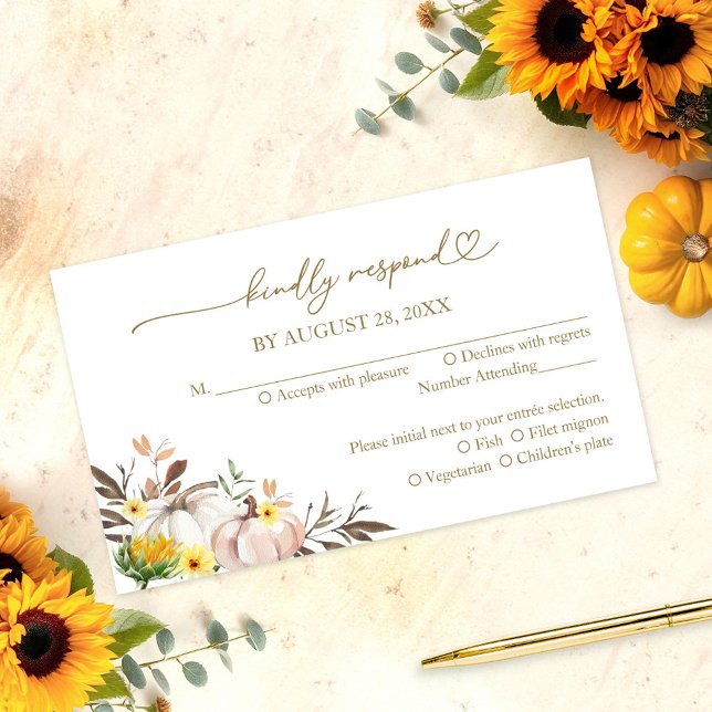 Rustic Sunflower White Pumpkin Fall Wedding RSVP Enclosure Card (Creator Uploaded)