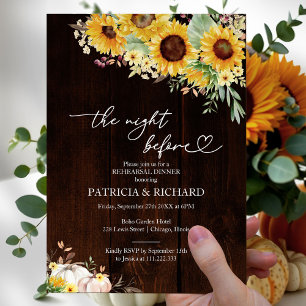 Rustic Sunflower White Pumpkin Rehearsal Dinner Invitation