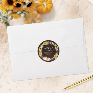 Rustic Sunflower White Pumpkin Wood Fall Wedding Classic Round Sticker