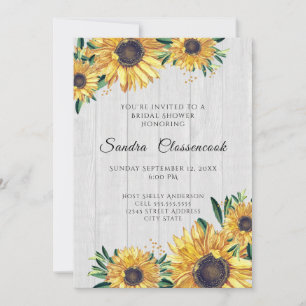 Rustic Sunflower White Wood Wedding Bridal Shower Invitation