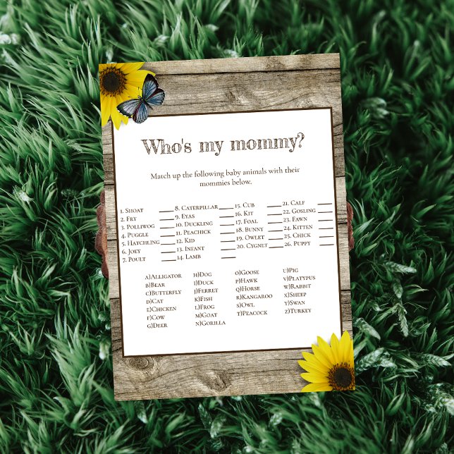 Rustic Sunflower Who's My Mummy Baby Shower Invitation (Creator Uploaded)