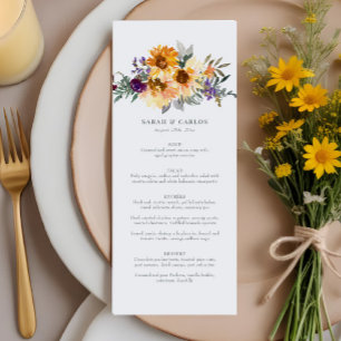 Rustic Sunflower Wildflower Yellow Purple Wedding Menu