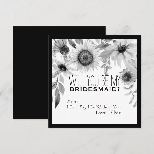 Rustic Sunflower Will You Be My Bridesmaid Invitation (Front/Back)