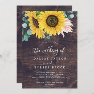Rustic Sunflower   Wood All In One Wedding Invitation