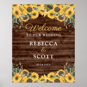 Rustic Sunflower Wood Barn Wedding Welcome Poster