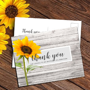 Rustic Sunflower Wood Birthday Thank You Postcard
