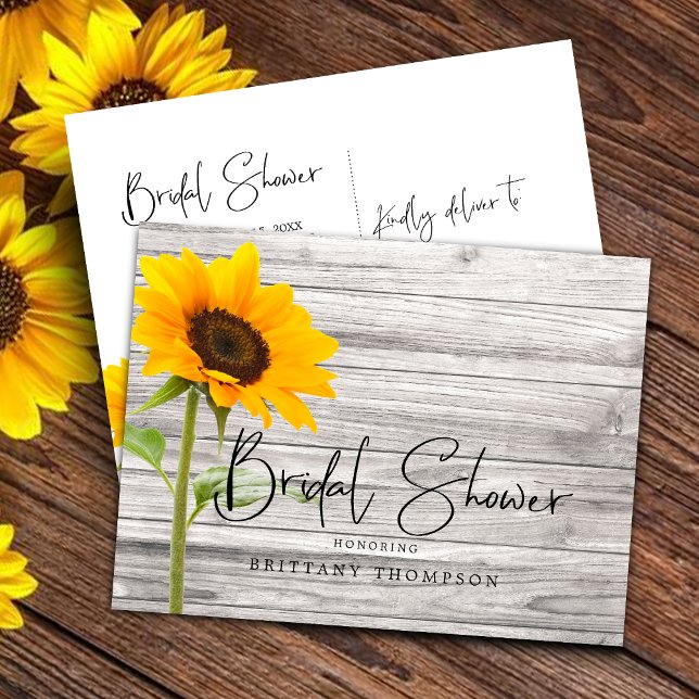 Rustic Sunflower Wood Bridal Shower Invitation Postcard (Creator Uploaded)