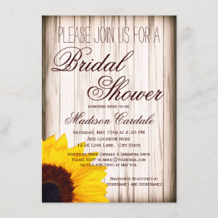 Rustic Sunflower Wood Bridal Shower Invitations