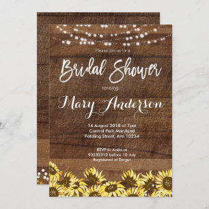 Rustic Sunflower Wood Bridal Shower Invitations