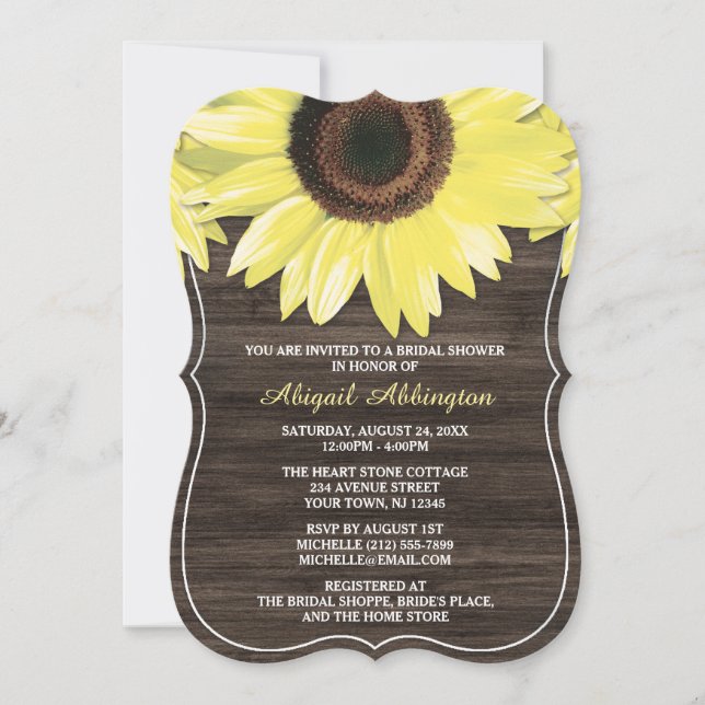 Rustic Sunflower Wood Bridal Shower Invitations (Front)
