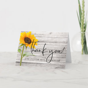 Rustic Sunflower Wood Bridal Shower Thank You Card