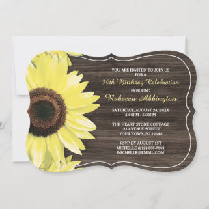 Rustic Sunflower Wood Country Birthday Invitation