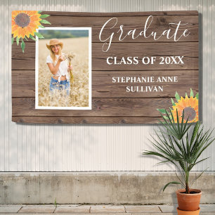 Rustic Sunflower Wood Graduation  Banner
