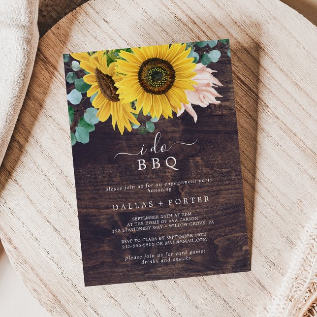 Rustic Sunflower | Wood I Do BBQ Engagement Party Invitation (Creator Uploaded)
