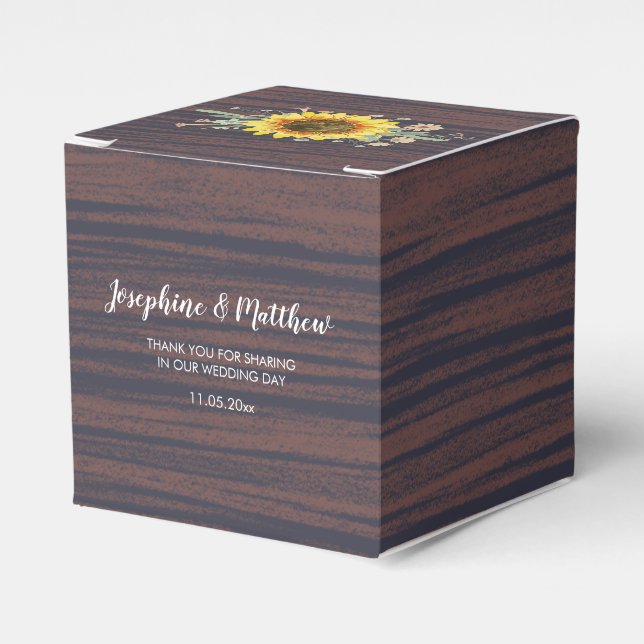 Rustic Sunflower Wood Jar Lights Wedding Favour Box (Front Side)
