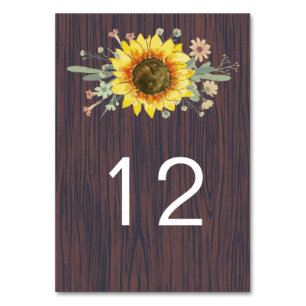 Rustic Sunflower Wood Jar Lights Wedding Table Number