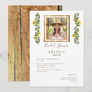 Rustic Sunflower Wood Photo Bridal Shower  Invitation