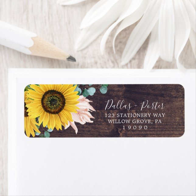 Rustic Sunflower | Wood Return Address Label (Insitu)