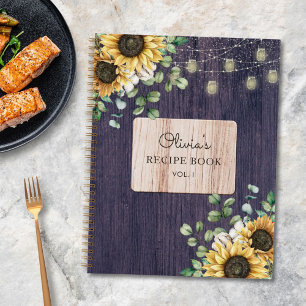 Rustic Sunflower Wood String Light Recipe Book