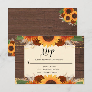 Rustic Sunflower Wood Terracotta Wedding RSVP Card