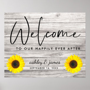 Rustic Sunflower Wood Texture Wedding Welcome Poster