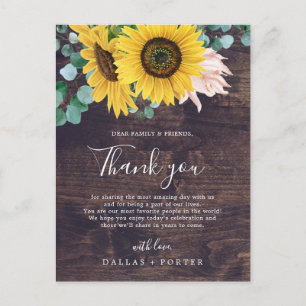 Rustic Sunflower Wood Thank You Reception Card