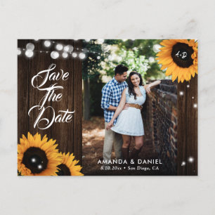 Rustic Sunflower Wood Wedding Photo Save The Date Announcement Postcard