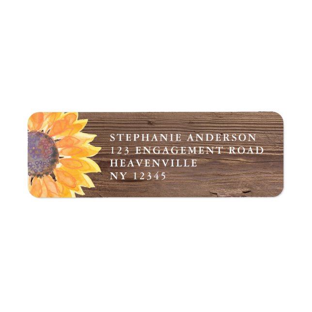 Rustic Sunflower Wood Wedding Return Address (Front)