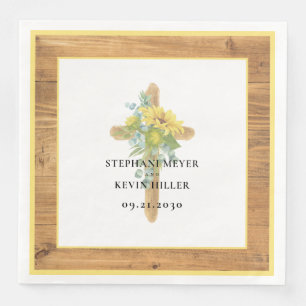 Rustic Sunflower Wooden Cross Wedding Paper Dinner Napkin