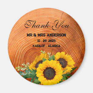 Rustic Sunflower Wooden Wedding Favour Gift Magnet