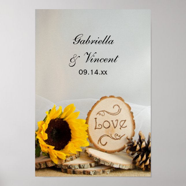 Rustic Sunflower Woodland Wedding Poster (Front)