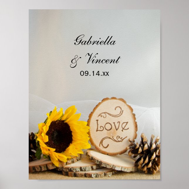 Rustic Sunflower Woodland Wedding Poster (Front)