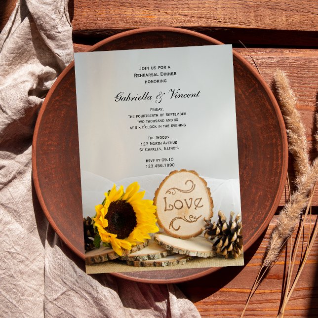Rustic Sunflower Woodland Wedding Rehearsal Dinner Invitation (Creator Uploaded)