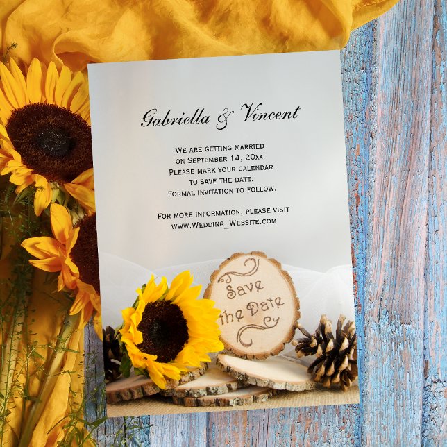 Rustic Sunflower Woodland Wedding Save the Date Invitation (Creator Uploaded)