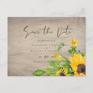 Rustic Sunflower Woodland Wedding Save the Date Postcard