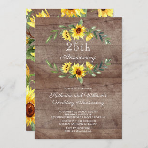 Rustic Sunflower Wreath 25th Anniversary Party Invitation