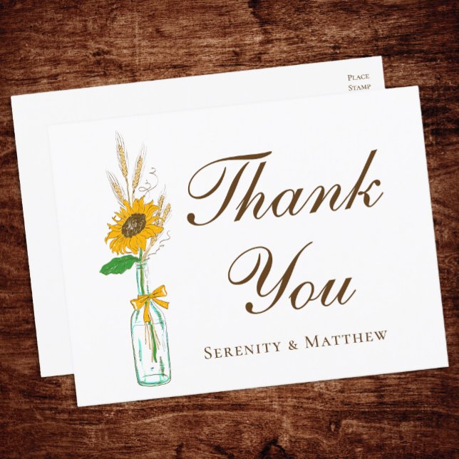 Rustic Sunflower Yellow Floral Wedding Thank You Postcard (Creator Uploaded)