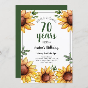 Rustic Sunflowers 70th Birthday Party Invitation