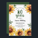 Rustic Sunflowers 80th Birthday Party Invitation<br><div class="desc">The Sunflower artwork was hand drawn and painted with watercolors. Background leaves were hand drawn and digitally coloured. Sweet and slightly rustic sunflower design. Easy to use template. Artwork by Valarie Wade. Perfect for spring and summer parties. All text is adjustable.</div>