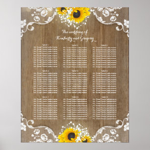 Rustic Sunflowers and Baby's Breath Lace Wood Poster