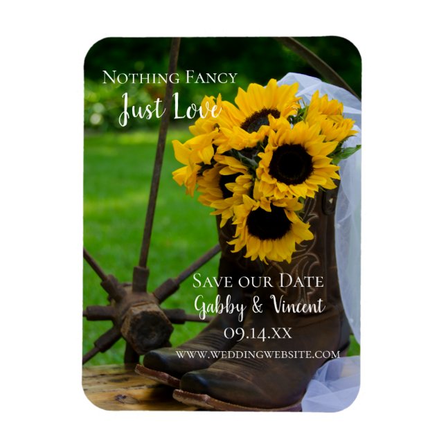 Rustic Sunflowers and Boots Wedding Save the Date  Magnet (Vertical)
