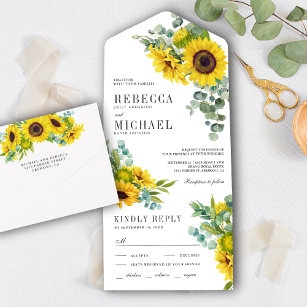 Rustic Sunflowers and Eucalyptus Branch Wedding All In One Invitation